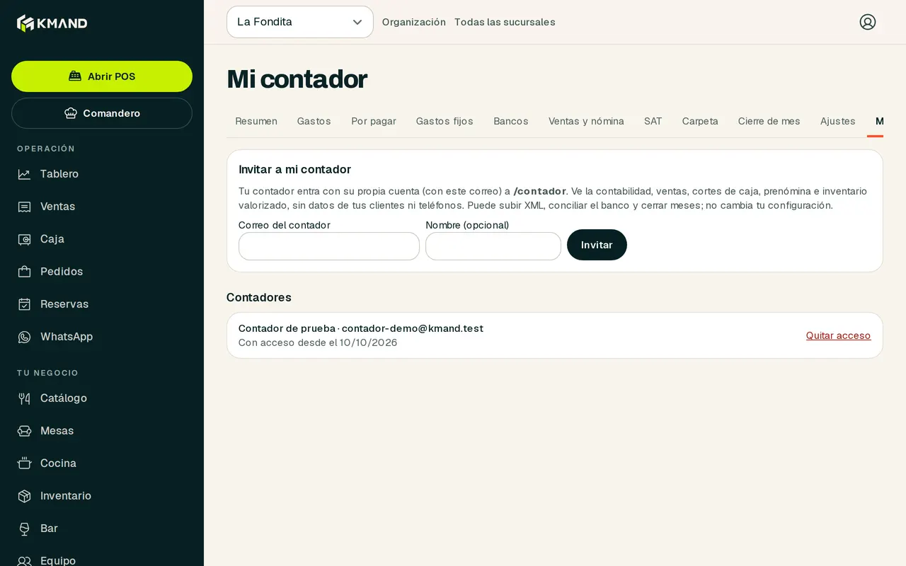 Pantalla Mi contador con la invitación y la lista de contadores