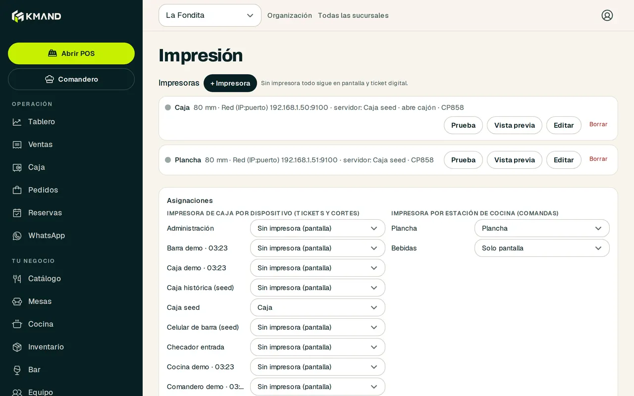 Configuración de impresión con la lista de impresoras